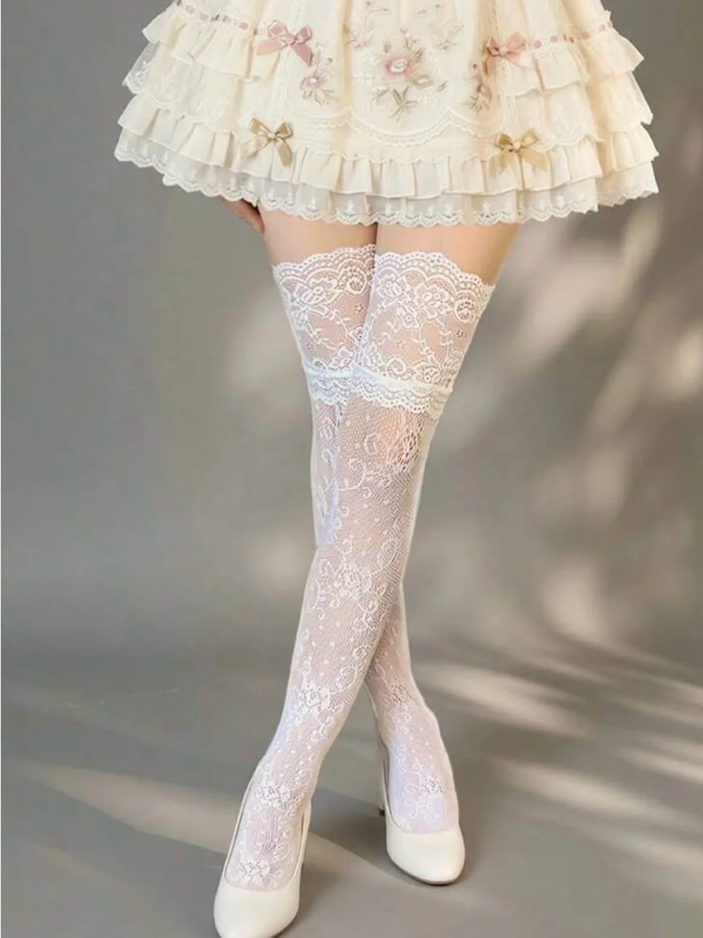 Lace Thigh-High Stockings - White